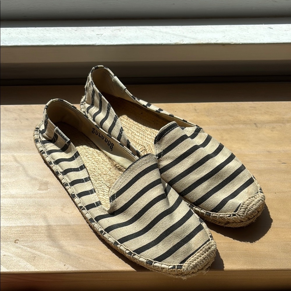 Soludos Black and Cream Striped Espadrilles
